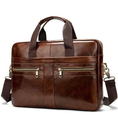 Men Genuine Leather Briefcase Business Handbags Full Grain Leather Messenger Bags Vintage Shoulder Bag Men's Cowskin Laptop Bags