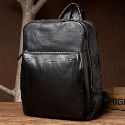 Handmade Full Grain Leather Backpack Mens Casual Cowhide Leather Travel Backpack Vegetable Tanned Leather Laptop Backpacks