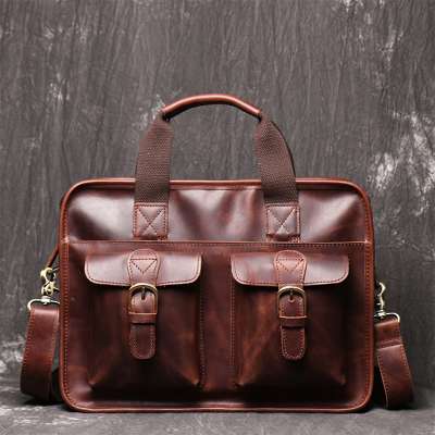 Full Grain Leather Men Briefcase Best Quality Business Shoulder Messenger Bags Office Handbag Leather Laptop Bag