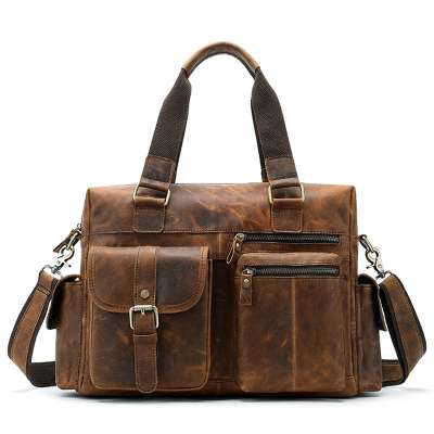 Men Full Grain Leather Briefcase Genuine Leather Laptop Bag Business Messenger Shoulder Bag Cowhide Travel Office Handbag