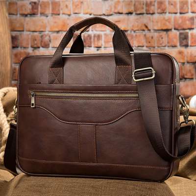 Genuine Leather Men Briefcase Full Grain Leather Laptop Bag Vintage Male Business Tote Cowskin Shoulder Messenger Bags