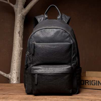 Handmade Vegetable Tanned Leather Backpack Men's Original Cowhide Leather Laptop Backpack Full Grain Leather Travel Backpack