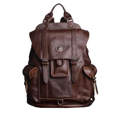 Retro Genuine Leather Men's Backpack Handmade Full Grain Leather Backpack Large Capacity Laptop Bags Leather Travel Backpacks