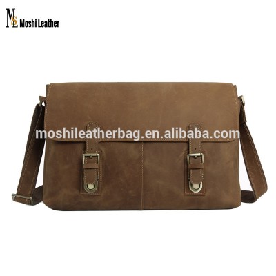 6002LR Retro Top Grain Genuine Leather Laptop Bag Messenger Crossbody Shoulder Bag