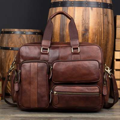 Mens Full Grain Leather Briefcase Large Capacity Laptop Business Messenger Shoulder Bag High Quality Leather Office Handbag