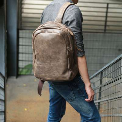 Vintage Crazy Horse Leather Backpack Genuine Leather Laptop Backpack Large Capacity Travel Backpacks